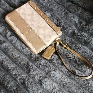 Coach Lurex Metallic Gold Wristlet Clutch